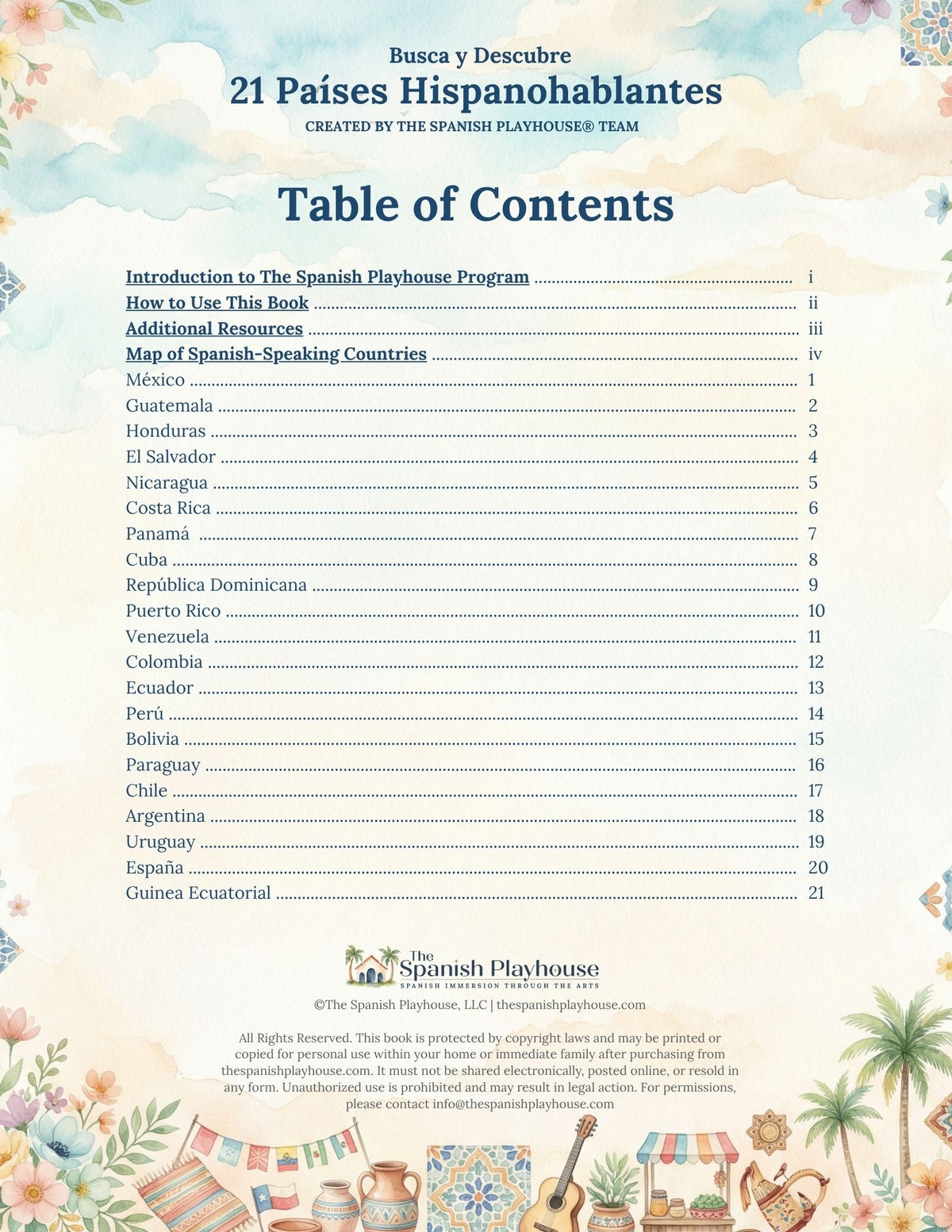 21 Spanish Speaking Countries: 21 Short Videos and 21 Printable Pages